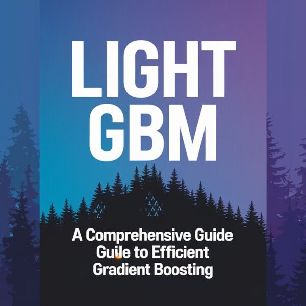 Book cover featuring the title 'LightGBM: A Comprehensive Guide to Efficient Gradient Boosting' with a silhouette of pine trees against a gradient background