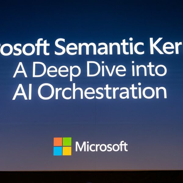 A presentation slide titled "Microsoft Semantic Kernel: A Deep Dive into AI Orchestration.