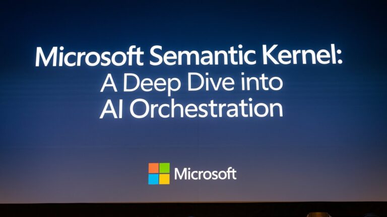 A presentation slide titled "Microsoft Semantic Kernel: A Deep Dive into AI Orchestration.