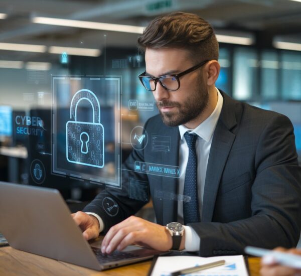 Person wearing glasses and a grey sweater interacting with a holographic flower projection emanating from their keyboard at a modern desk with plants in the background and learning about creativity with the Use of Artifical intelligence and Generative Ai